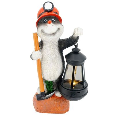 Gartenfigur Maulwurf mit Laterne | LED | Solarpanel | Lichtsensor