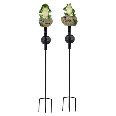 Gartenstecker Frösche | 2er Set | LEDs | Solarpanel | Lichtsensor | 76 cm H Gartenstecker Frösche | 2er Set | LEDs | Solarpanel | Lichtsensor | 76 cm H
