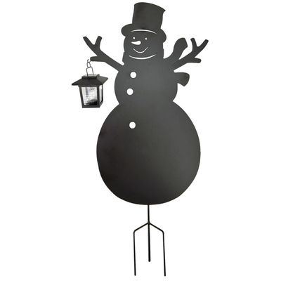 Gartenstecker Schneemann mit Laterne | LED | Solarpanel | 59 cm H
