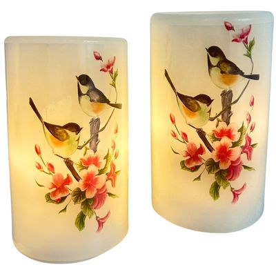 Kerze mit Motiv Vögel | 2er Set | LED | batteriebetrieben | Echtwachs