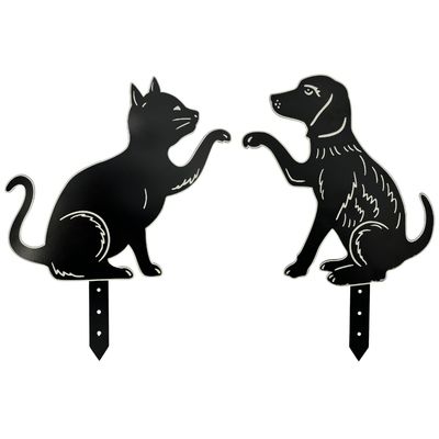 Gartenstecker Katze | Hund | fluoreszierende Konturen | 40 cm H Gartenstecker Katze | Hund | fluoreszierende Konturen | 40 cm H