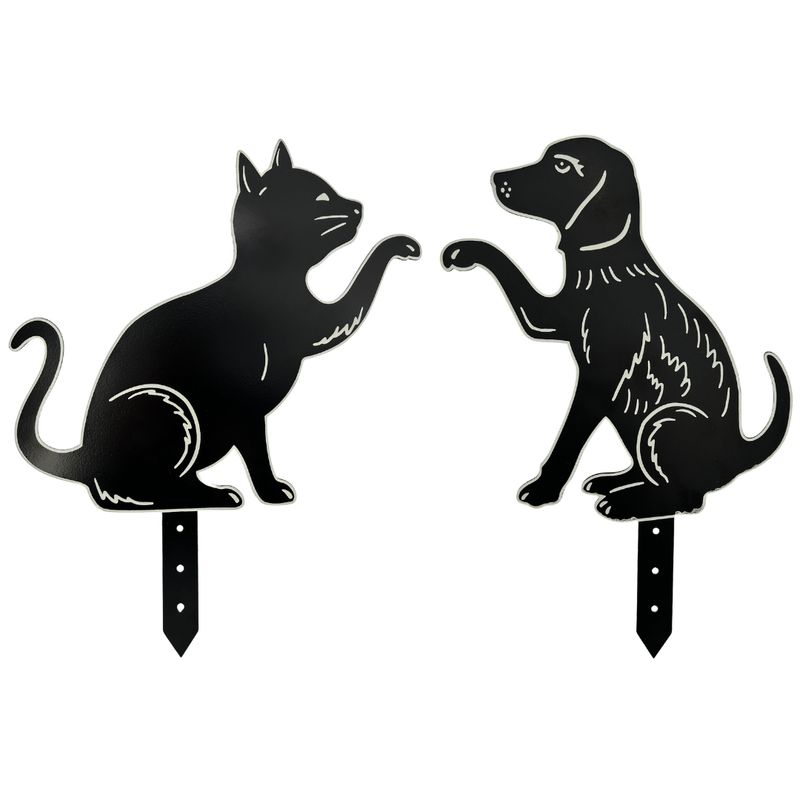 Gartenstecker Katze | Hund | fluoreszierende Konturen | 40 cm H Gartenstecker Katze | Hund | fluoreszierende Konturen | 40 cm H