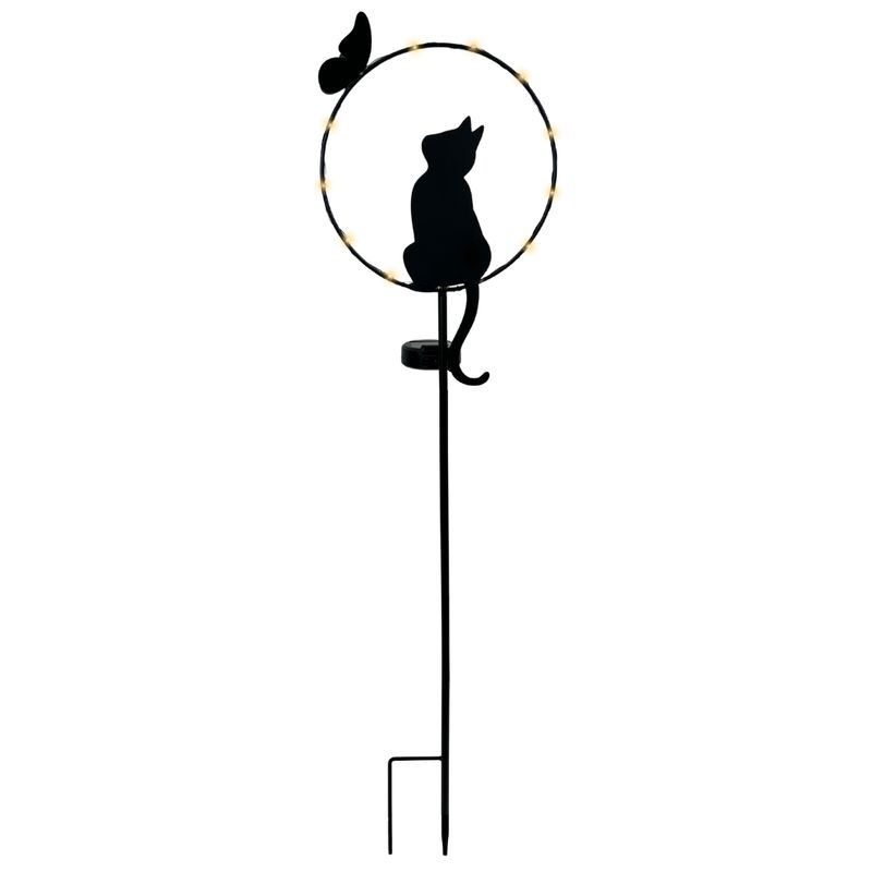 Gartenstecker Katze mit Schmetterling | LEDs | Solarpanel | Lichtsensor | 91 cm H Gartenstecker Katze mit Schmetterling | LEDs | Solarpanel | Lichtsensor | 91 cm H