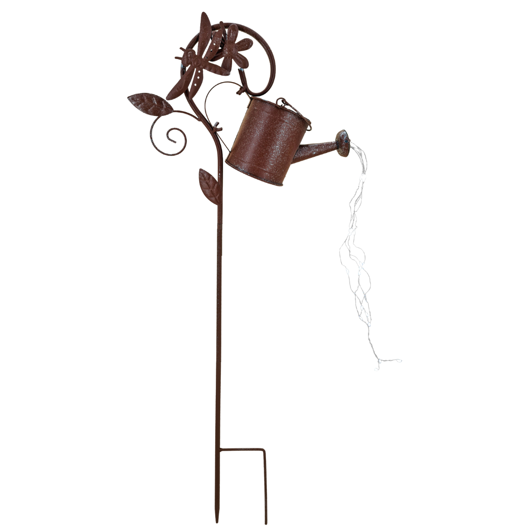 Gartenstecker Gießkanne | LEDs | Solarpanel | Lichtsensor | 80 cm H