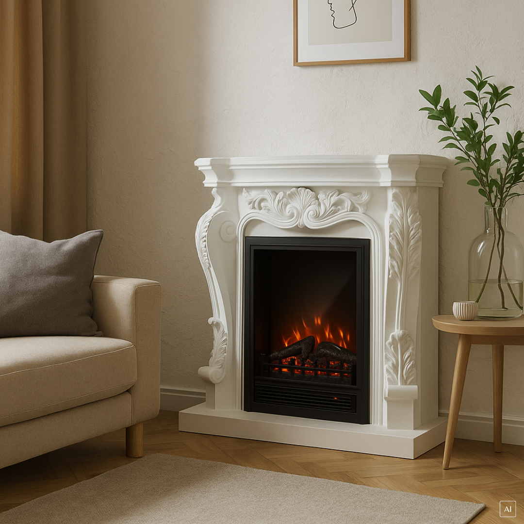 Eleganter Elektrokamin im Barockstil mit Heizfunktion | Perfekte Wärme und Ästhetik für Ihr Zuhause