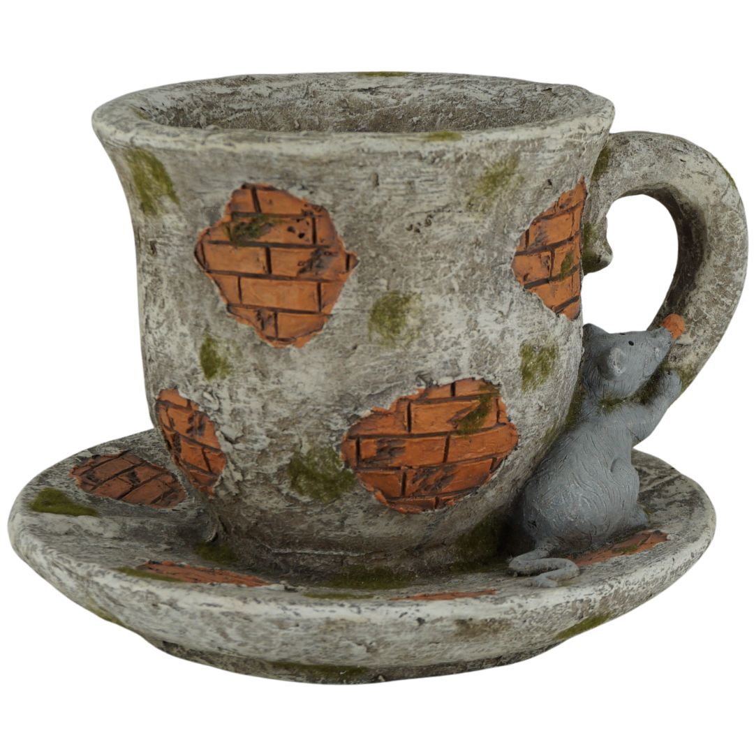 abc HOME – Pflanzentopf Tasse – Kreativer Übertopf – Magnesiumoxid – Ziegelstein-Optik