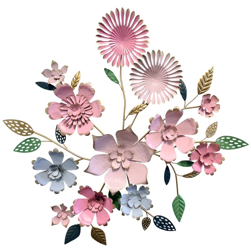 abc HOME – Wanddeko Blumen – Großes Wandbild aus Metall – Rosa – 91x95 cm