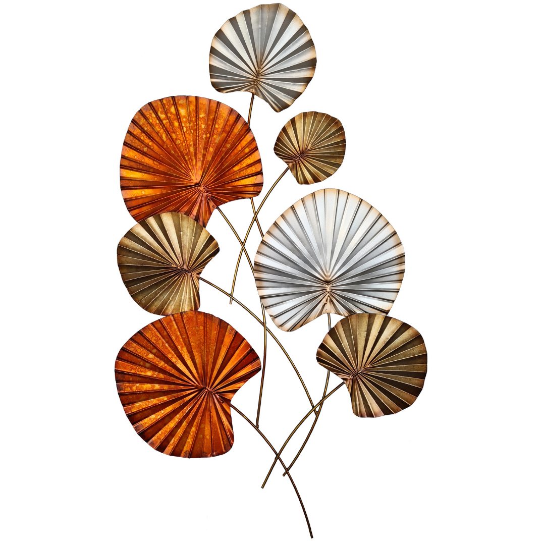 abc HOME – Wanddeko Blumen – Großes Wandbild aus Metall – Gold & Kupfer