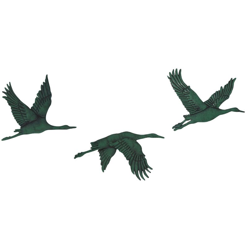 abc HOME – Wanddeko Kraniche – 3er Set Vogel-Wandschmuck – Metall – Grün