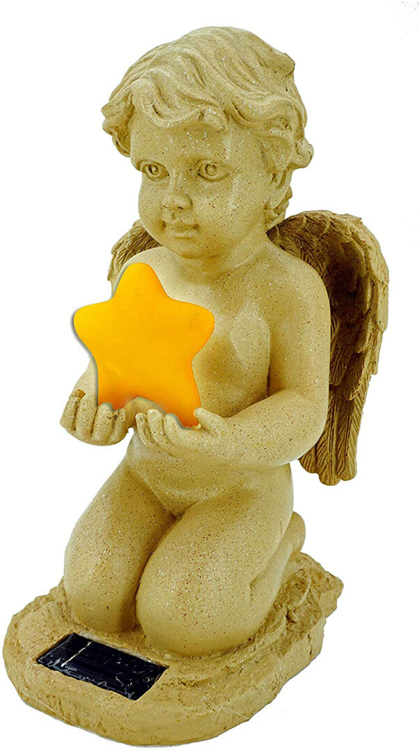 Dekofigur Engel mit Stern | LED | Solarpanel | Lichtsensor