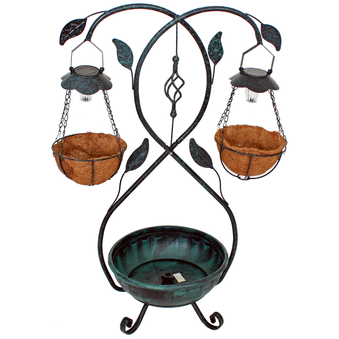 Pflanzständer mit Pflanzschalen | LEDs | Solarpanel | Lichtsensor | Kokosfaser | 81 cm H