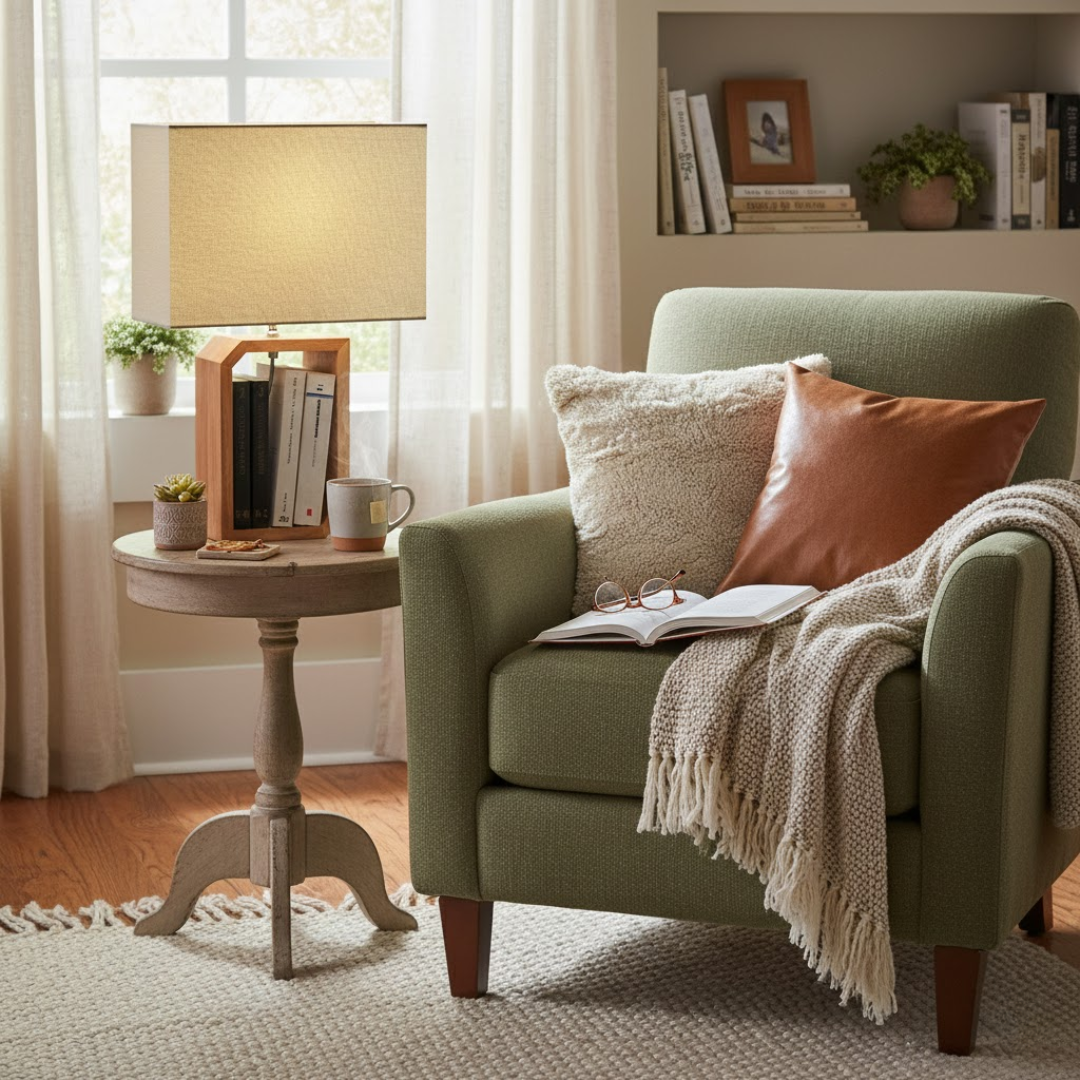 Leuchte | Buchstütze | modern | Holzfuß