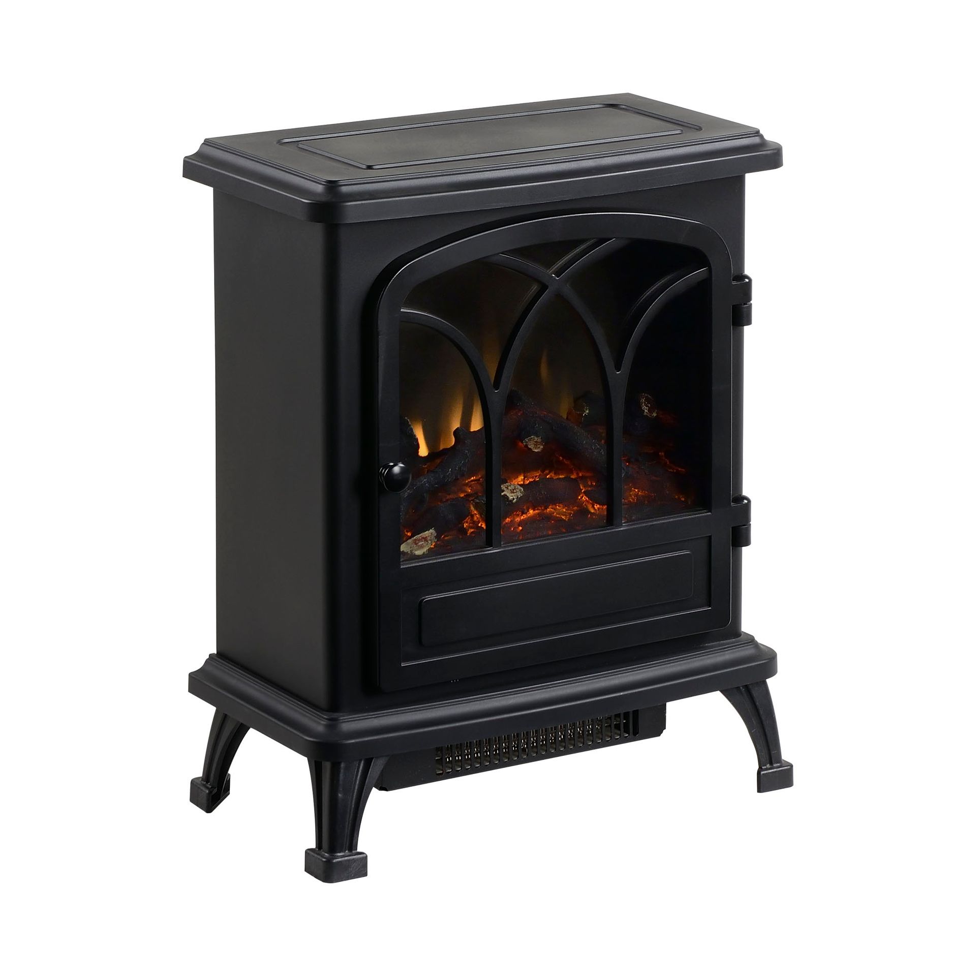 abc HOME – Elektrokamin mit Heizung – Kompakter Kaminofen – Kunststoff, Glas & Metall – Schwarz – 52 cm