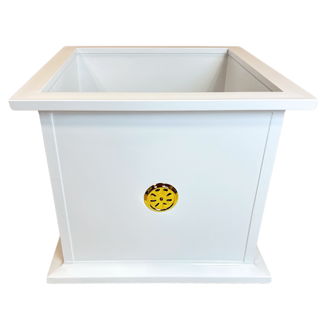 Pflanzkübel | pulverbeschichtet | Gummifüße | 49 cm B, Variante: 22114 (Weiß | mit goldenen Elementen)