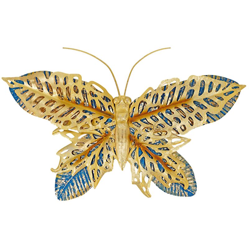 abc HOME – Wanddeko Schmetterling Libelle Blume – Wandbild aus Metall – Gold & Türkis