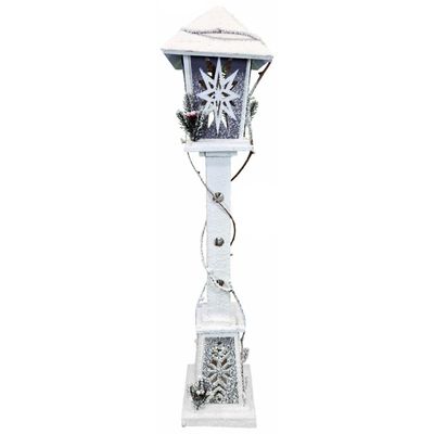 abc HOME – Weihnachts-Laterne – Dekorative LED-Leuchte mit Schnee-Optik – Holz – Weiß – 108 cm