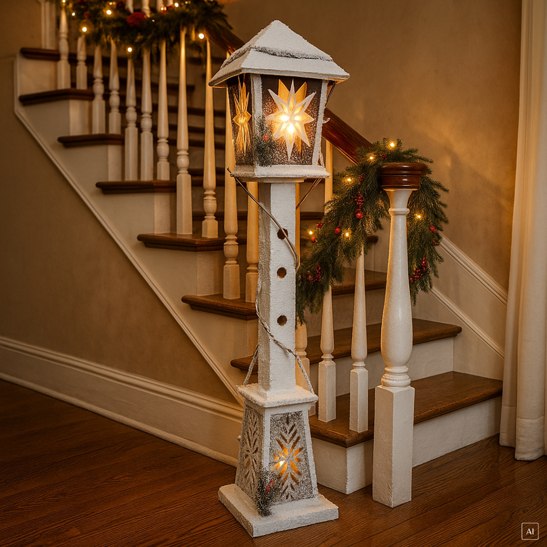 abc HOME – Weihnachts-Laterne – Dekorative LED-Leuchte mit Schnee-Optik – Holz – Weiß – 108 cm
