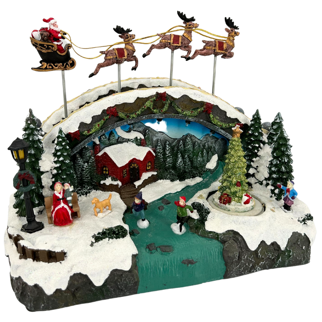 abc HOME – Weihnachtsspieluhr – Schlitten mit Rentieren & LED – Kunststoff – 34 cm