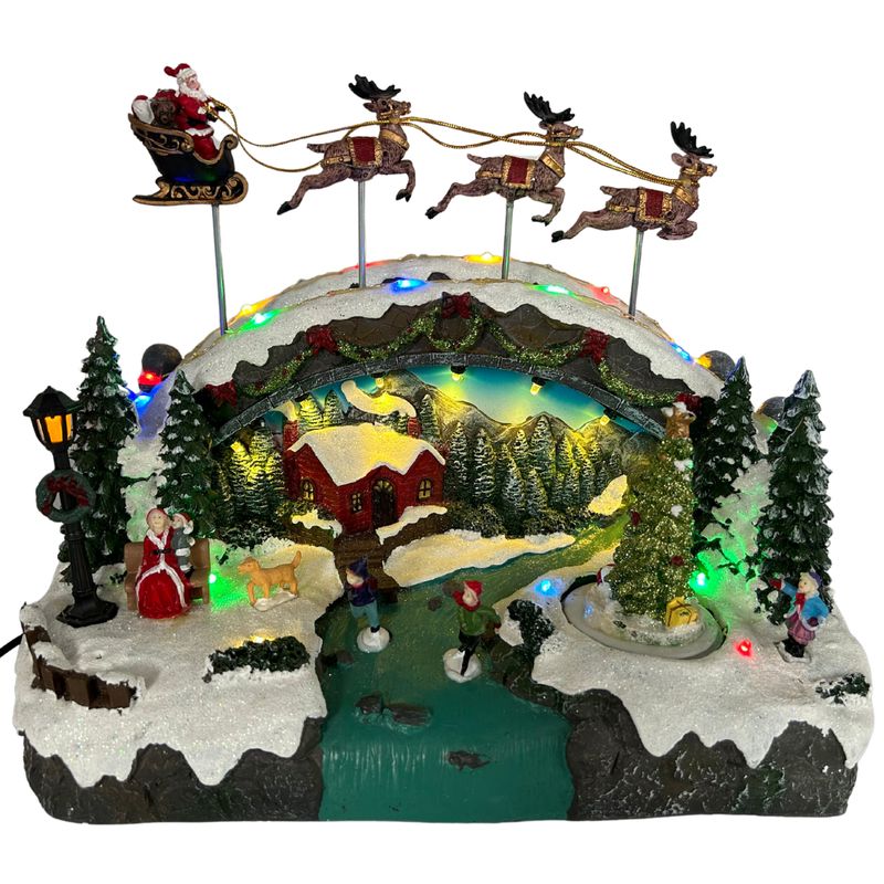 abc HOME – Weihnachtsspieluhr – Schlitten mit Rentieren & LED – Kunststoff – 34 cm