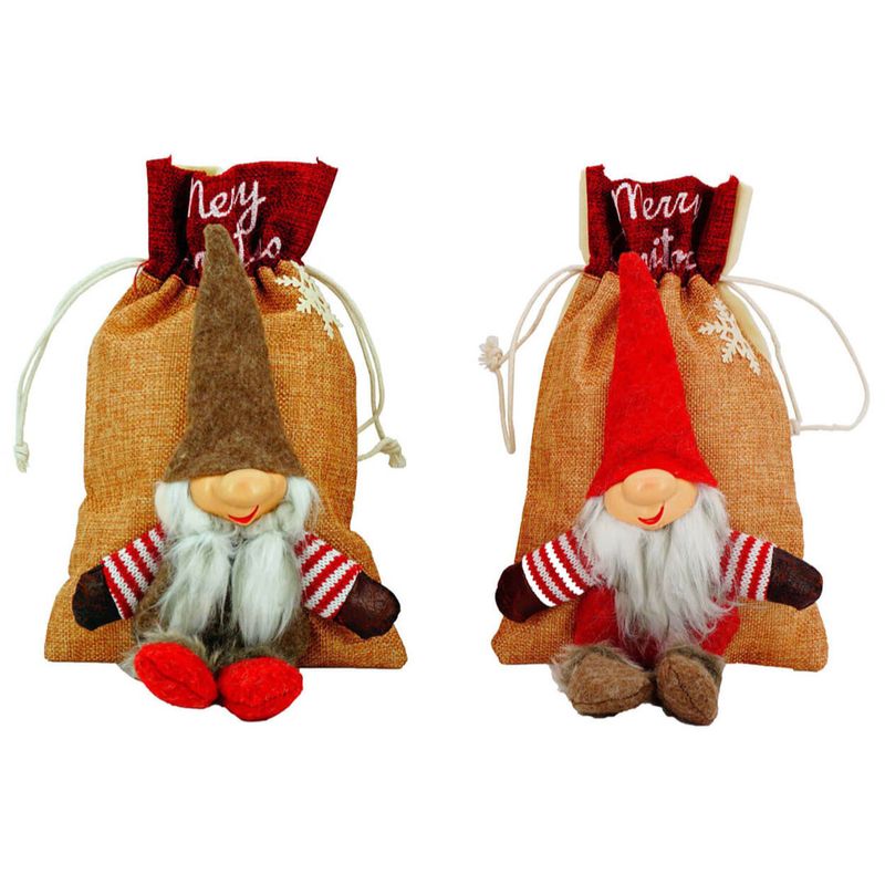 abc HOME – Geschenksäckchen – 2er Set Wichtel Geschenkbeutel – Jutegewebe – Rot-Braun