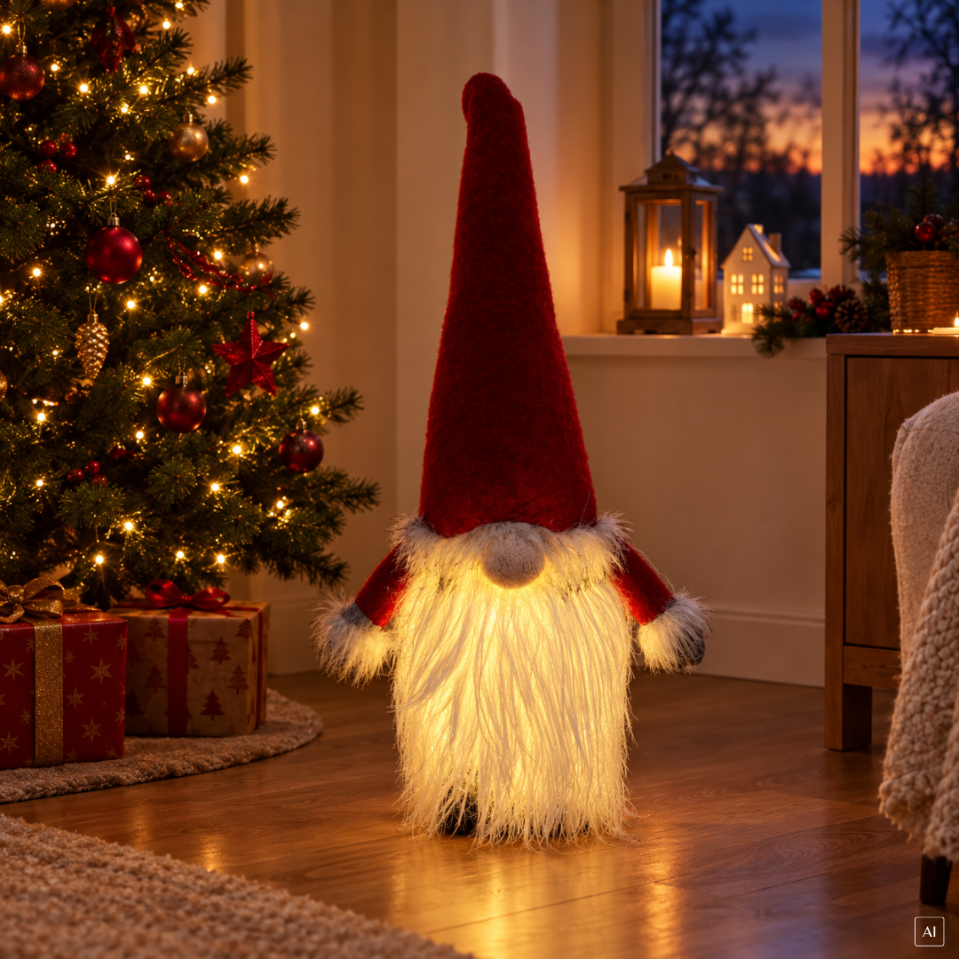 abc HOME – LED Wichtel – Große Dekofigur mit Spitzmütze – Textil – 66 cm