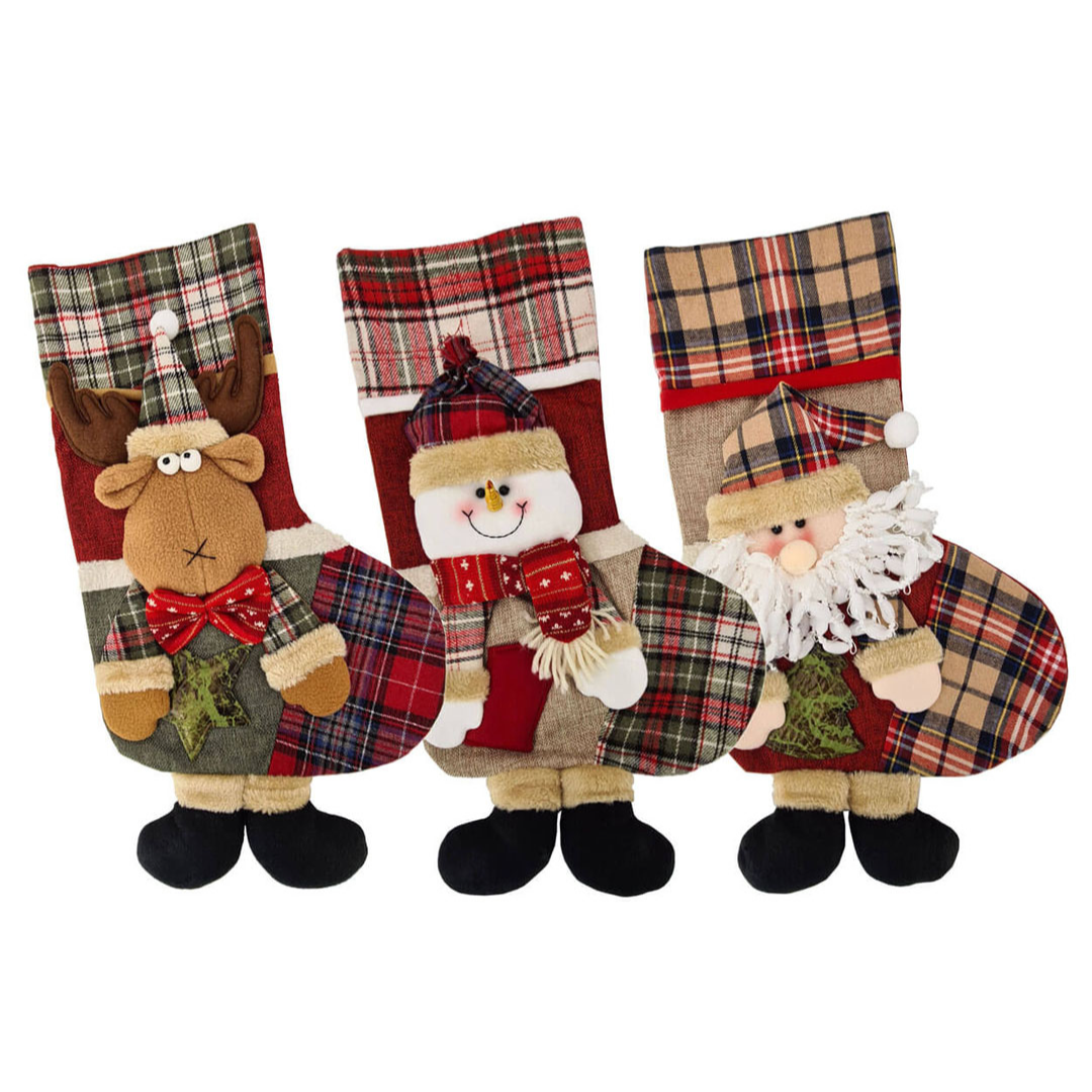 abc HOME – Weihnachtsstrümpfe – 3er Set Nikolausstrümpfe – Vliesstoff & Jute – 52 cm