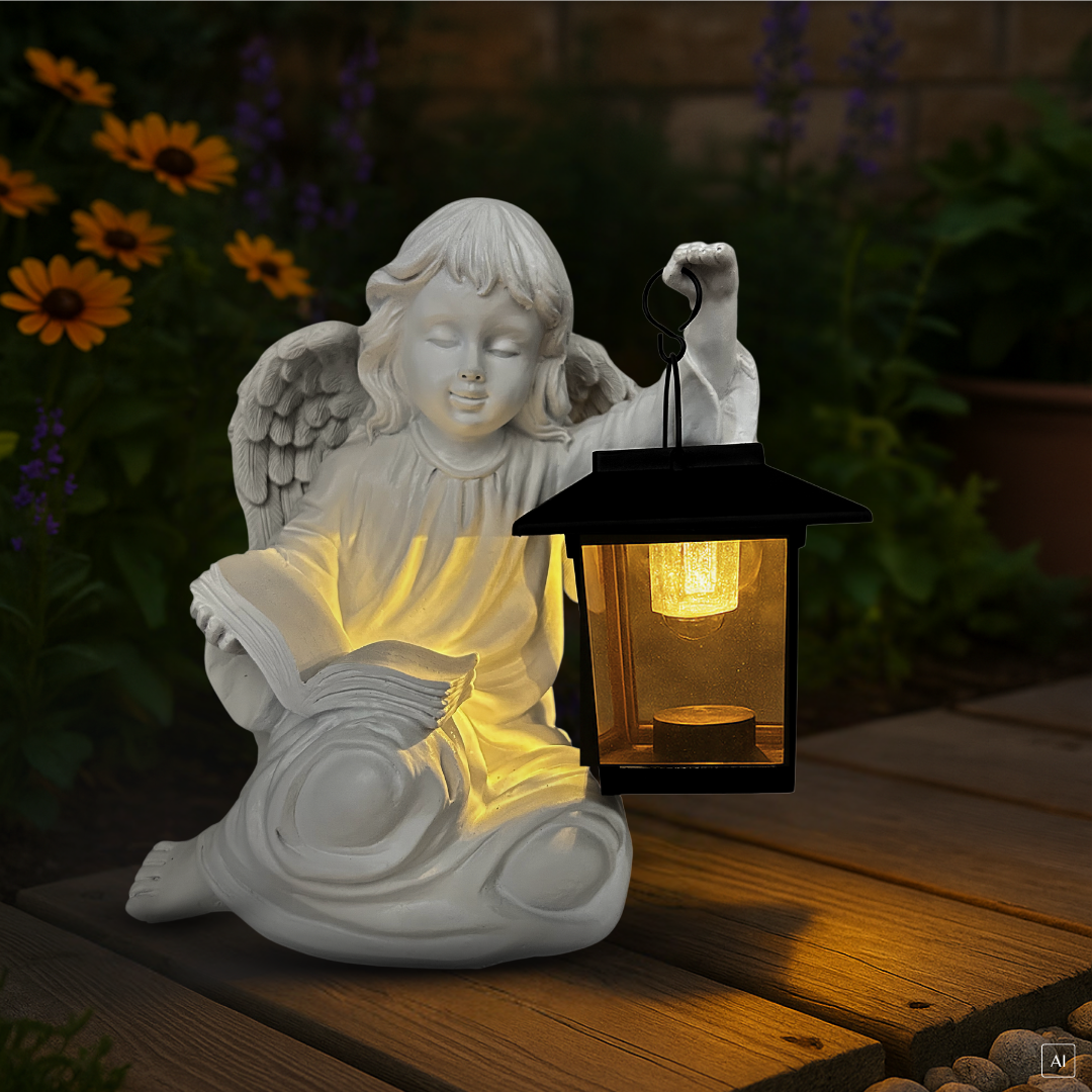 Dekofigur Engel mit Laterne | LED | Solarpanel | Lichtsensor
