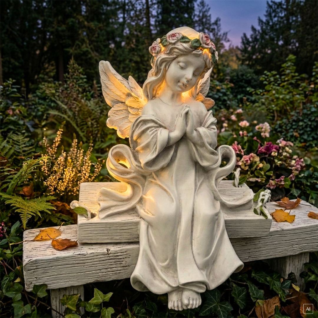 Gartenfigur betender Engel | Kantenhocker | LEDs | batteriebetrieben