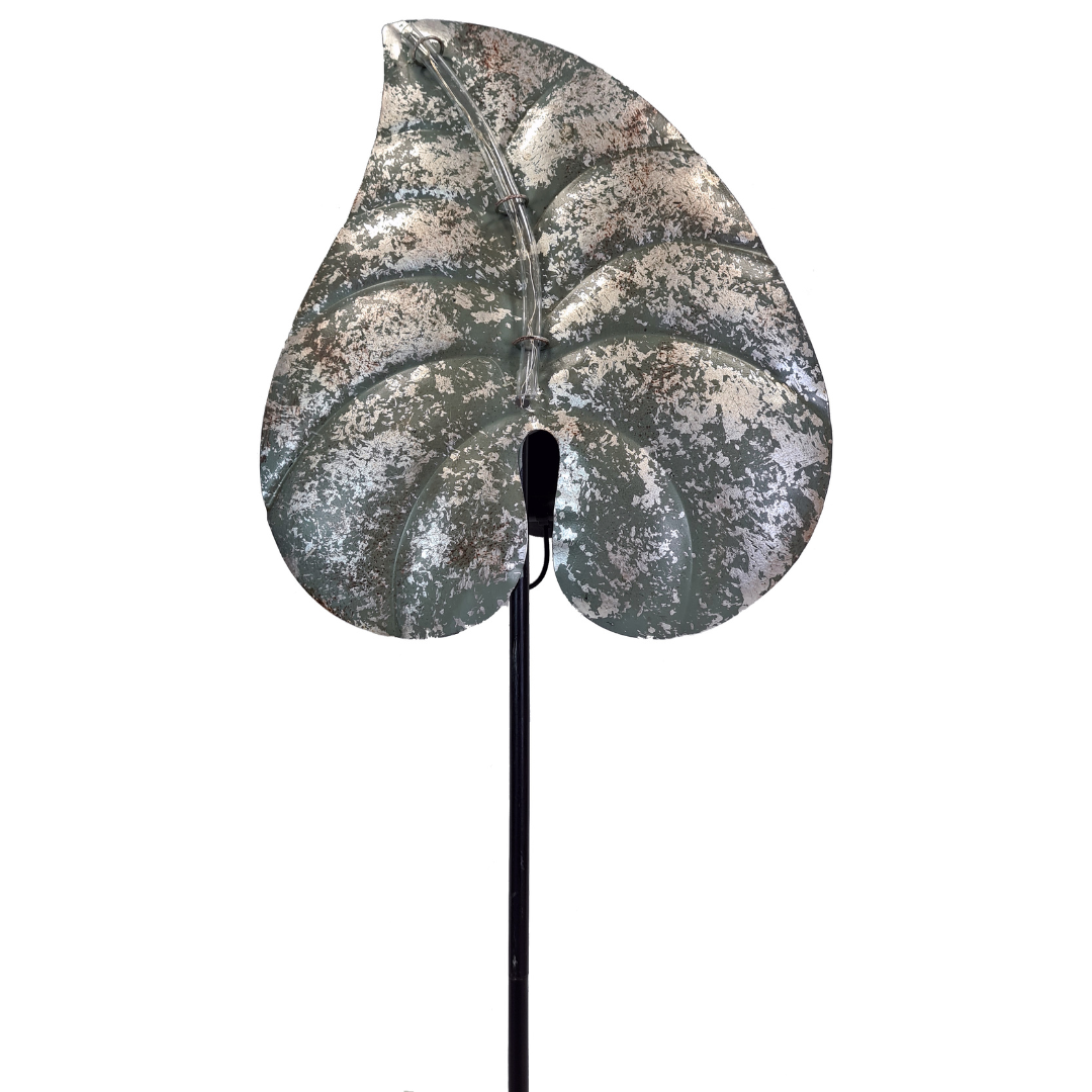 abc HOME – Solar Gartenstecker – Blatt-Design mit LED – Silber – 85 cm