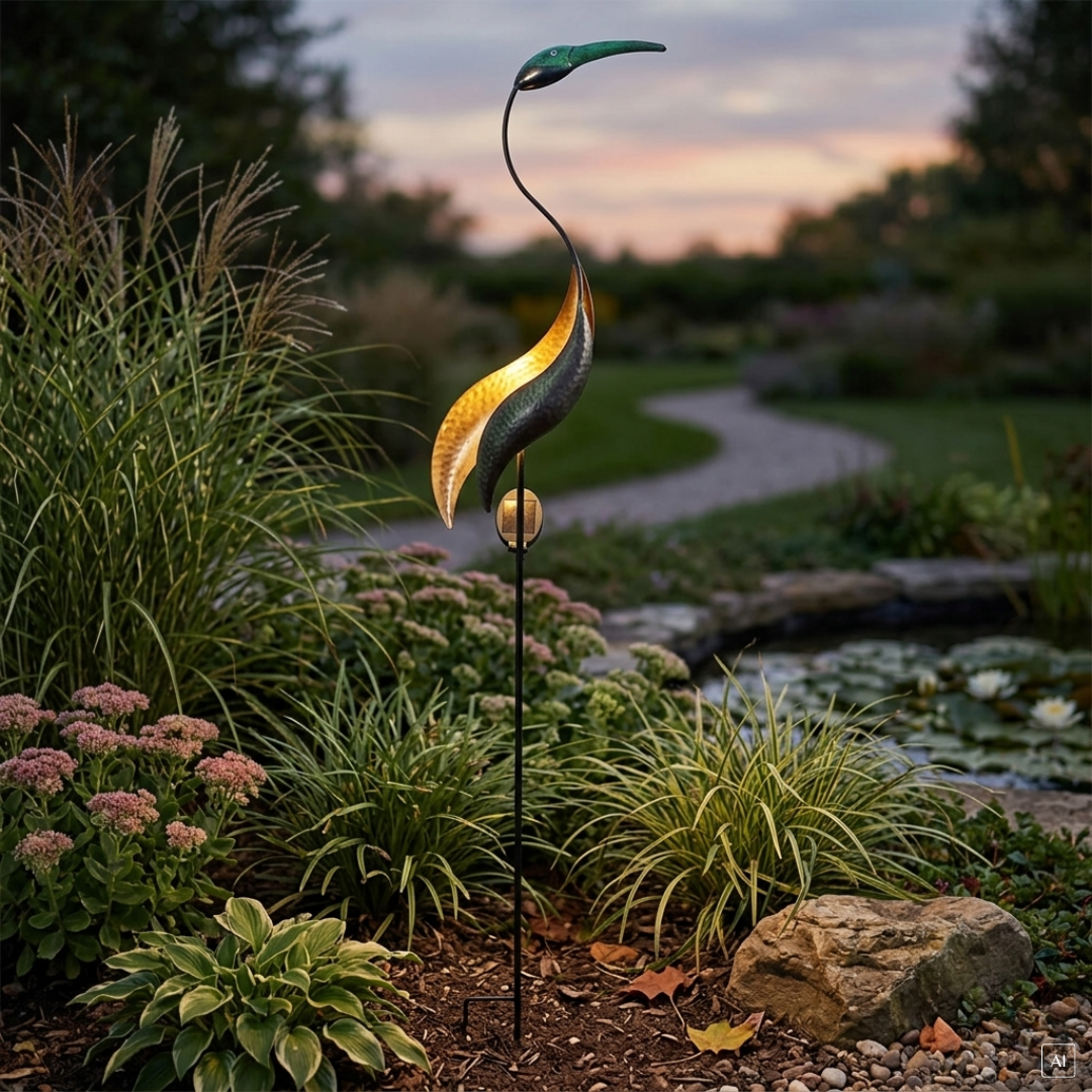 Gartenstecker Kranich | LED | Solarpanel | Lichtsensor | 114 cm H