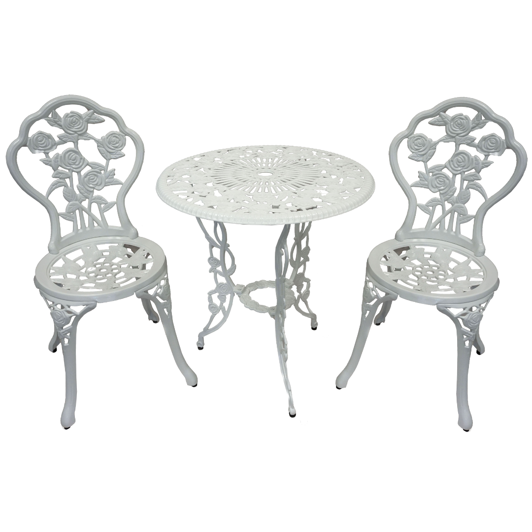 abc HOME – Gartenmöbel Set – 3-teilige Sitzgruppe Jugendstil – Aluminiumguss – Weiß