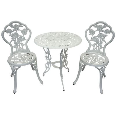 abc HOME Gartenmöbel Set 3-teilig 60cm Aluminiumguss | Balkonmöbel Sitzgruppe Jugendstil mit Rosen-Motiv für Balkon & Garten wetterfest Weiß Grün abc HOME Gartenmöbel Set 3-teilig 60cm Aluminiumguss | Balkonmöbel Sitzgruppe Jugendstil mit Rosen-Motiv für Balkon & Garten wetterfest Weiß Grün