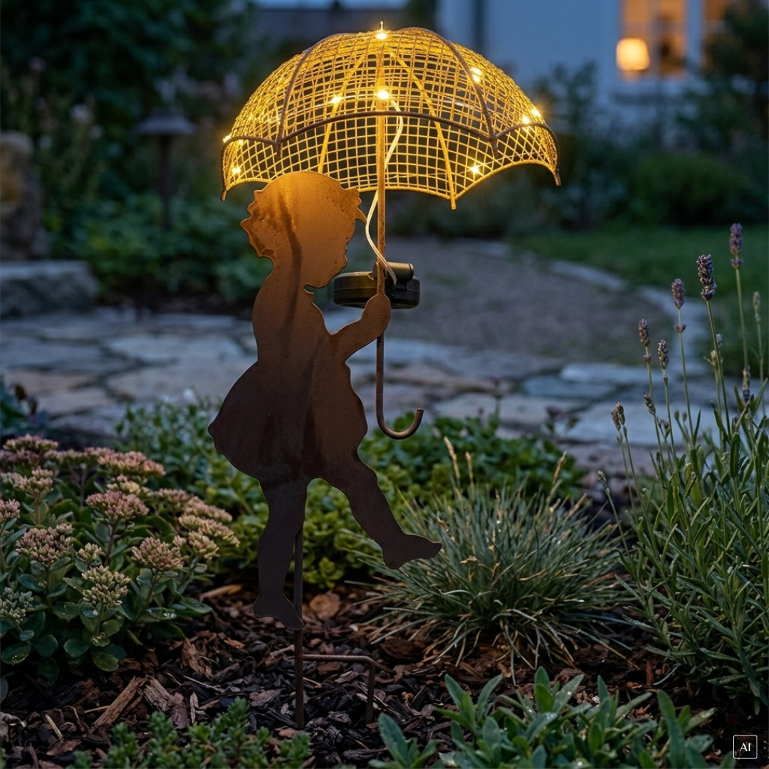 abc HOME – Solar Gartenstecker – Motivpaar mit Regenschirm – 22 LEDs