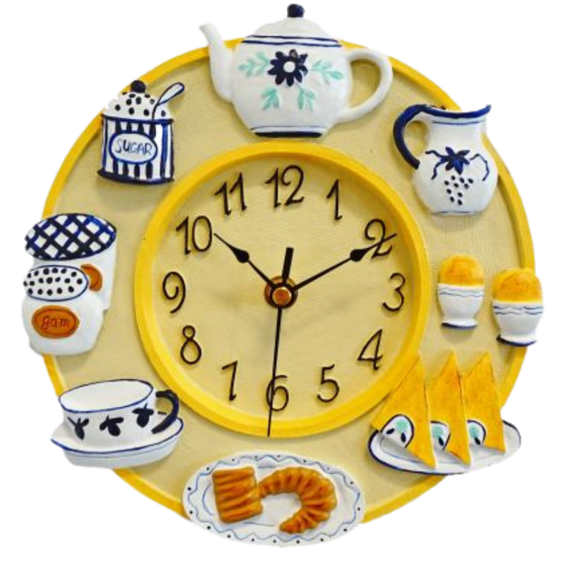 abc HOME – Wanduhr – Dekorative Küchenuhr mit Frühstücks-Motiv – Polyresin – 22 cm0