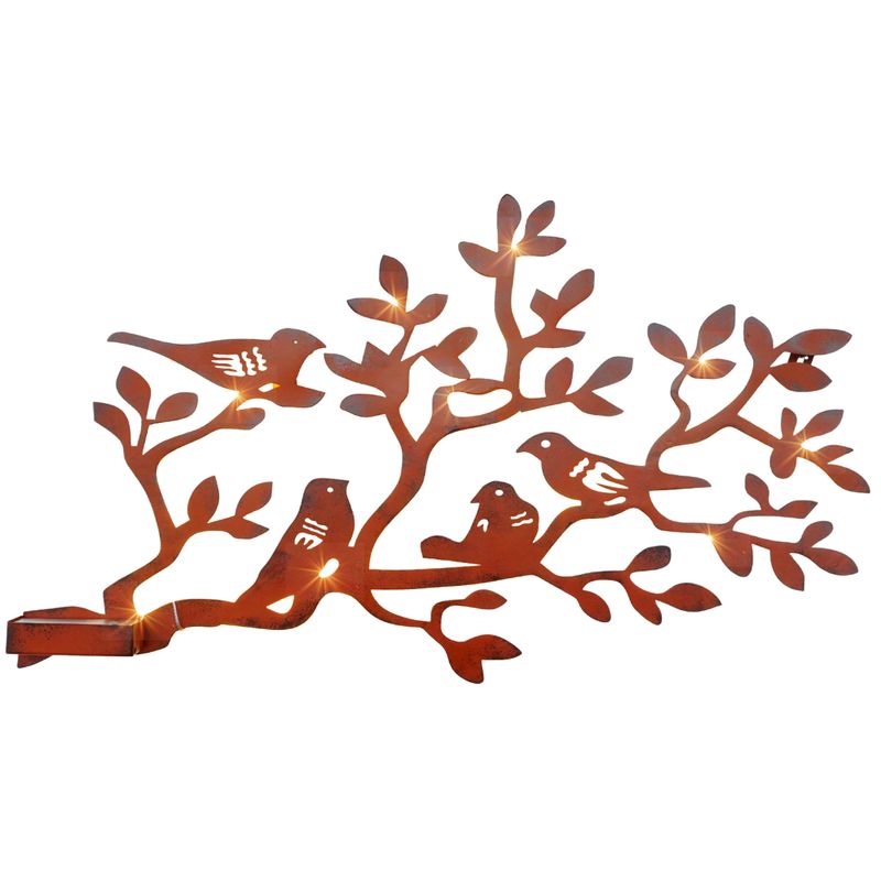 abc HOME – Wanddeko Baum mit Vögeln – Metall-Wandschmuck mit LEDs