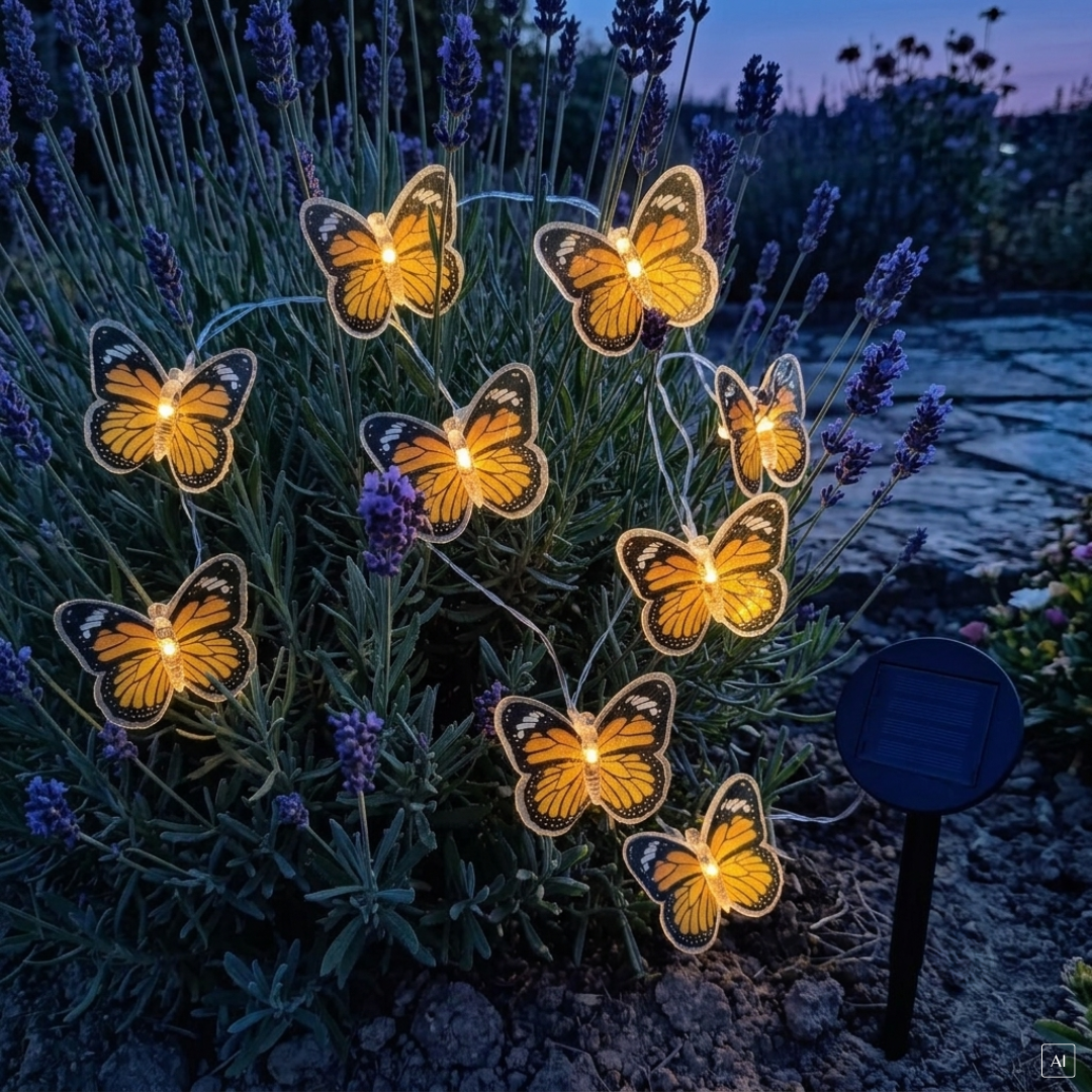 abc HOME – Solar Lichterkette – Schmetterlings-Design mit LED – 350 cm