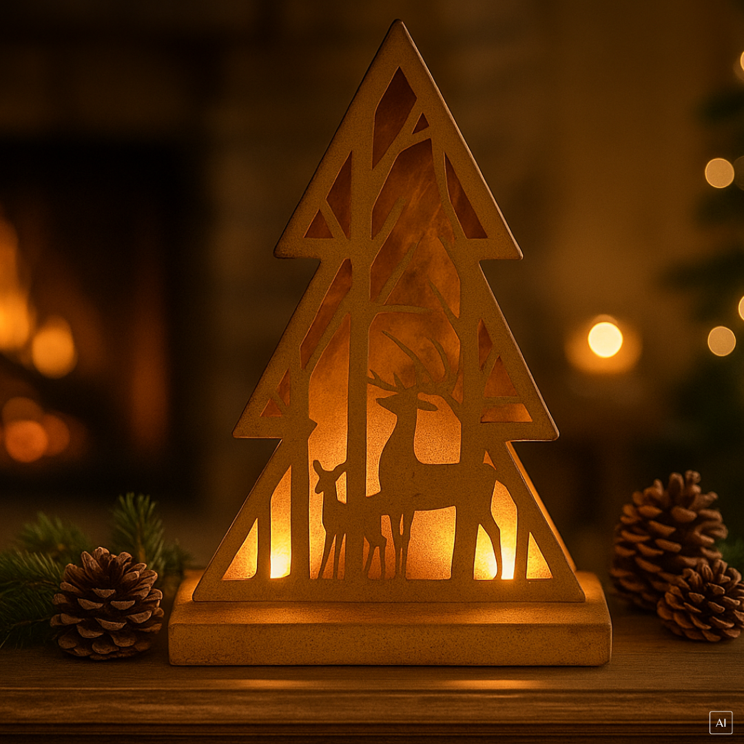 abc HOME – LED Tannenbaum – Weihnachtsdeko mit Hirsch-Silhouette – Metall – Braun
