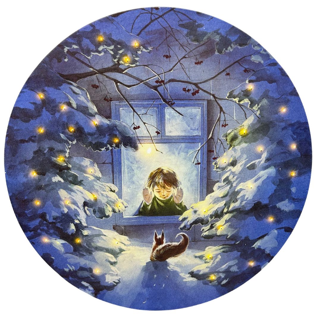 abc HOME – LED Wandbild Junge am Fenster – Winter-Leinwandbild rund – 30 cm Ø abc HOME – LED Wandbild Junge am Fenster – Winter-Leinwandbild rund – 30 cm Ø