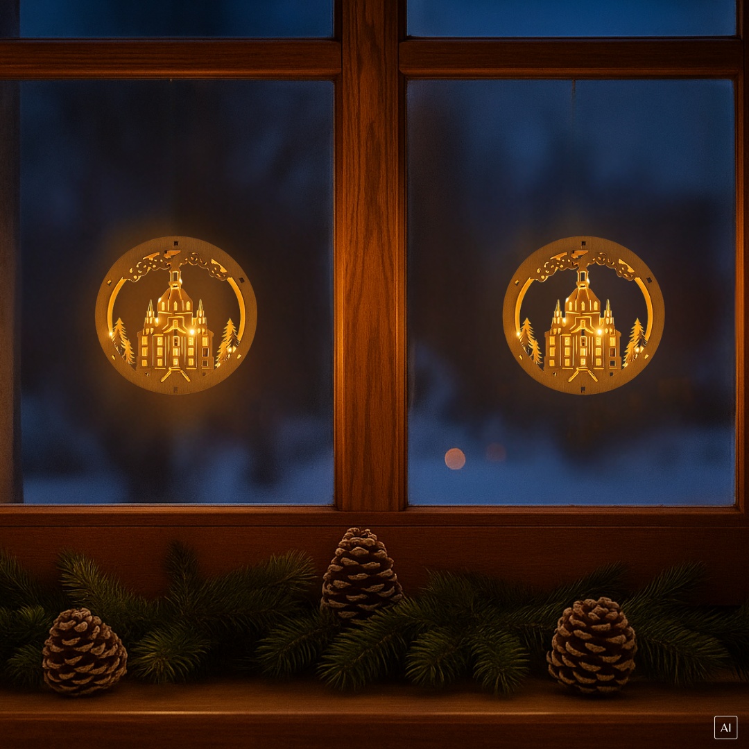 Fensterdeko Kirche | LEDs | 2er Set | batteriebetrieben