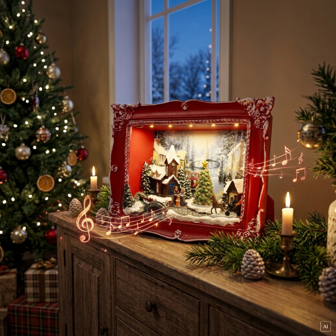 abc HOME – LED Wandbild Winterszene – Weihnachtsdeko mit Musik – Polyresin