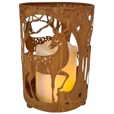 abc HOME – Windlicht Reh – LED-Deko in Edelrost-Optik – Metall – 15 cm