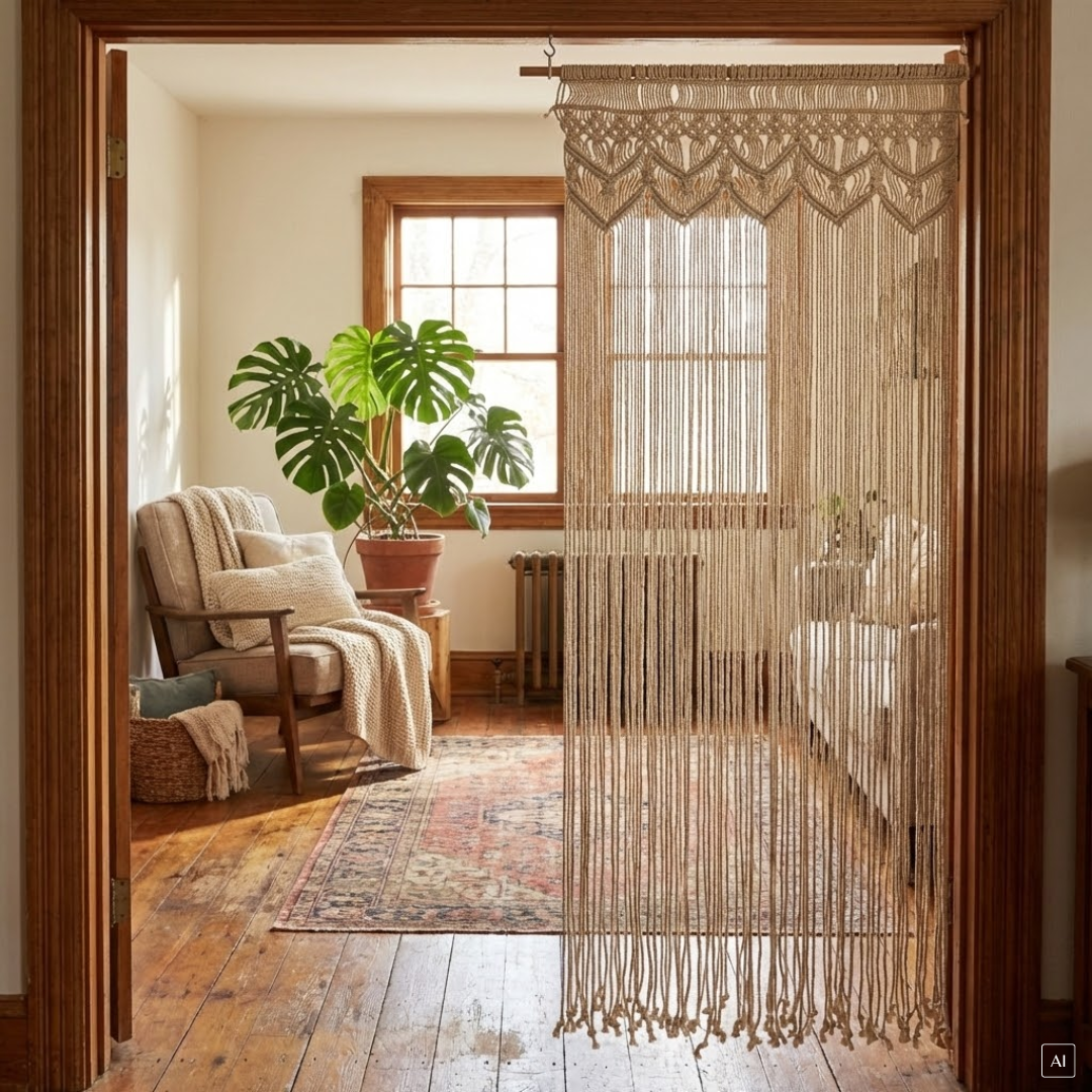 Türvorhang | Baumwolle | Makramee | 128 Stränge | 200 cm H