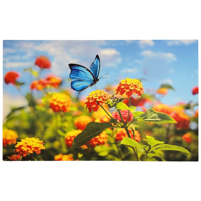 abc HOME – LED Wandbild Blumenfeld – Leinwandbild mit Schmetterling – 60x40 cm