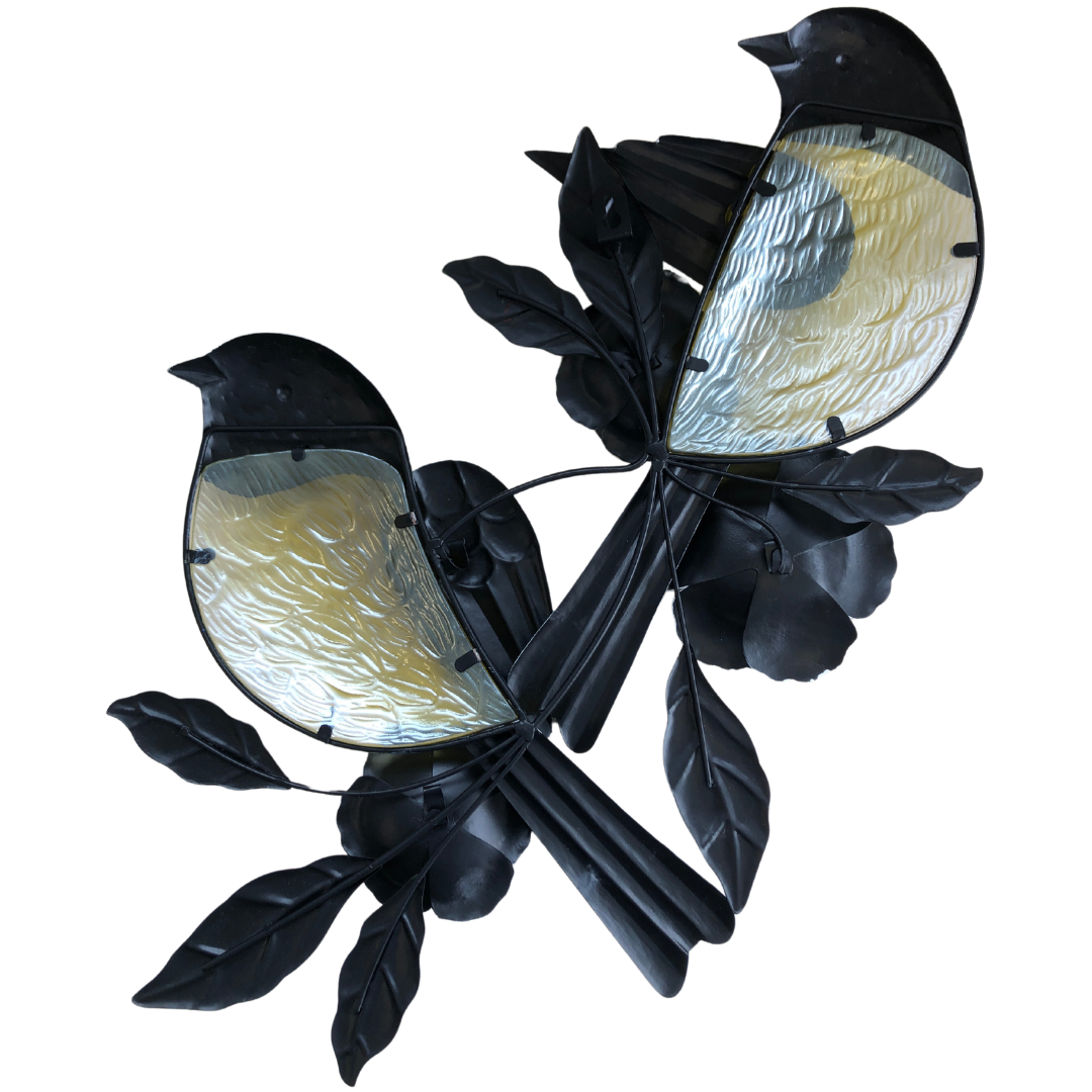 abc HOME – Wanddeko Blaumeise – Blumen & Vögel Wandschmuck – Metall & Glas