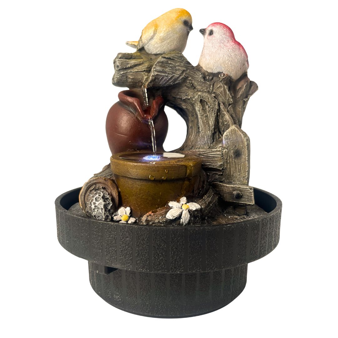 abc HOME – Zimmerbrunnen Vögel – Dekobrunnen mit LED – Polyresin – 25 cm