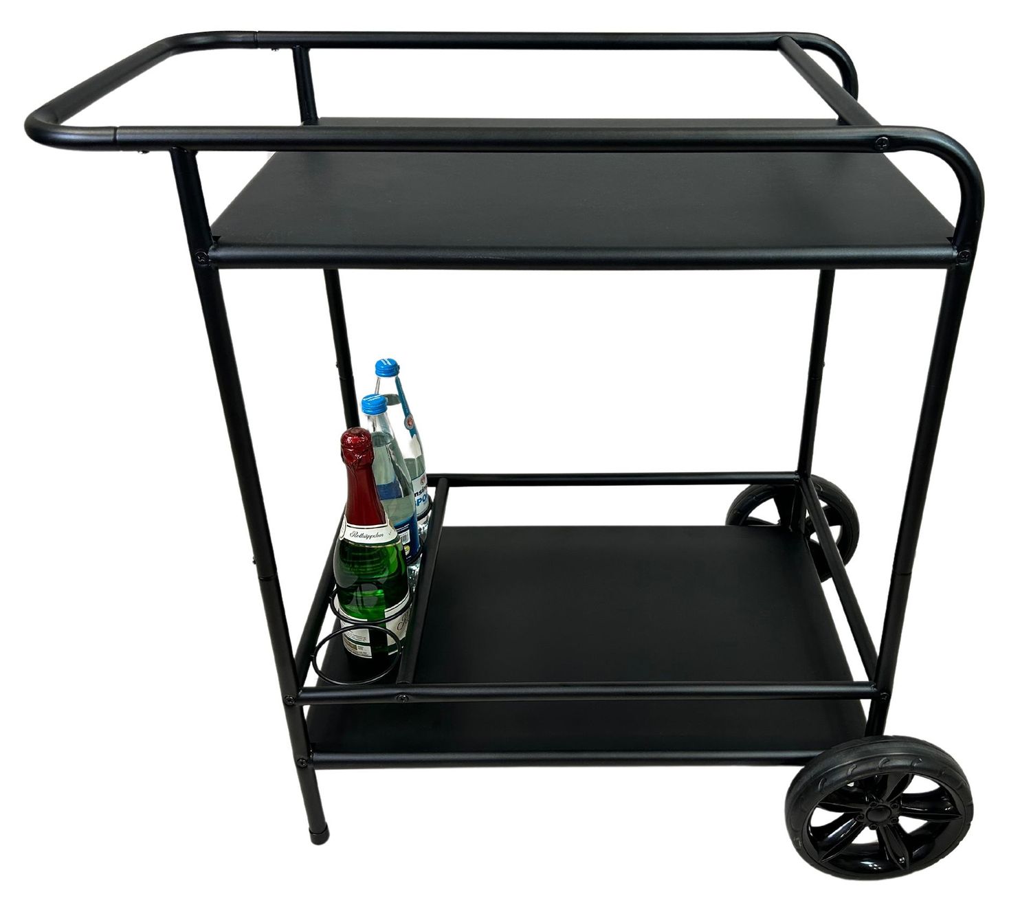 Outdoor Servierwagen | zwei Ablageflächen | Flaschenhalterungen | 81 cm H