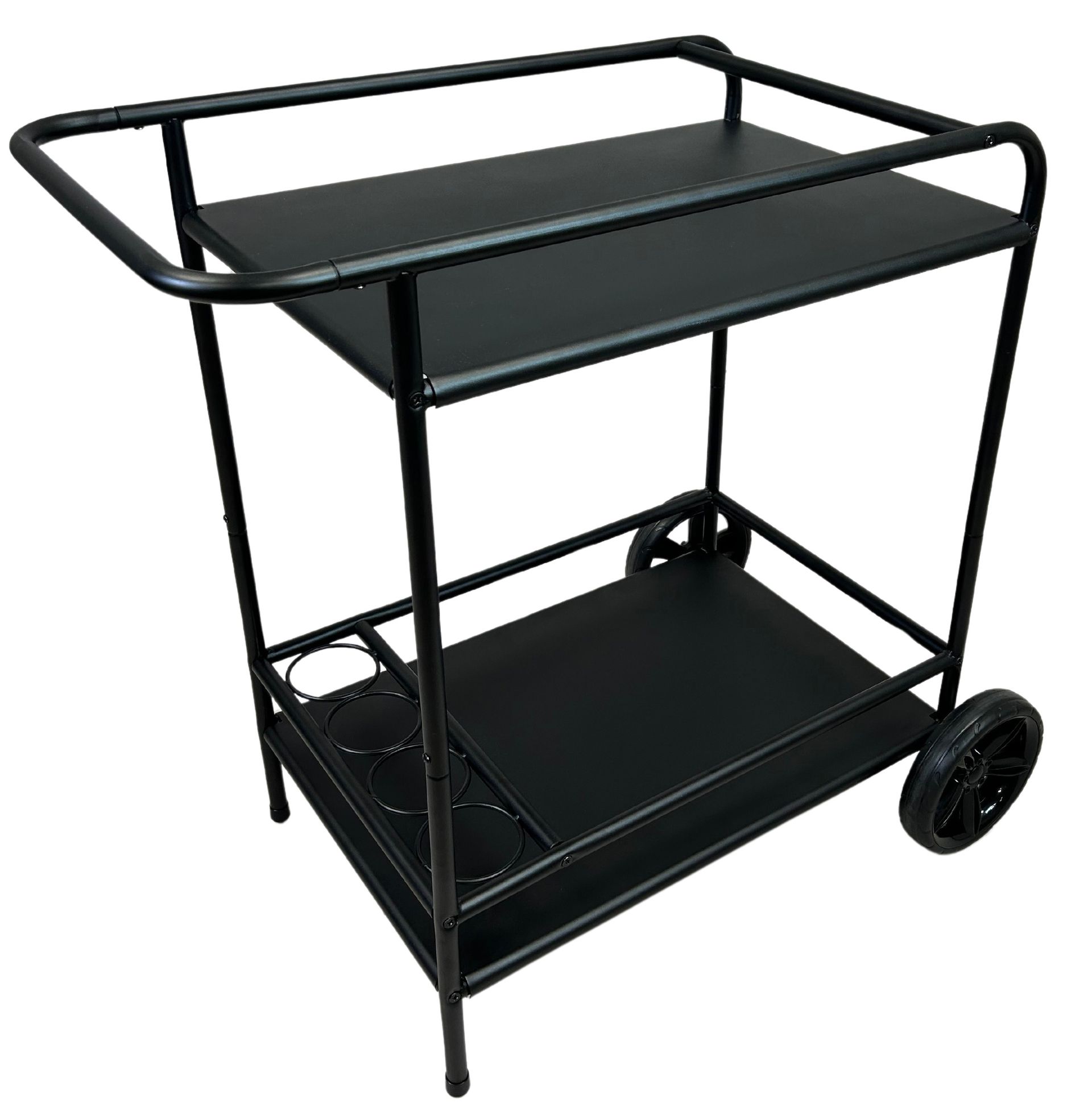 Outdoor Servierwagen | zwei Ablageflächen | Flaschenhalterungen | 81 cm H
