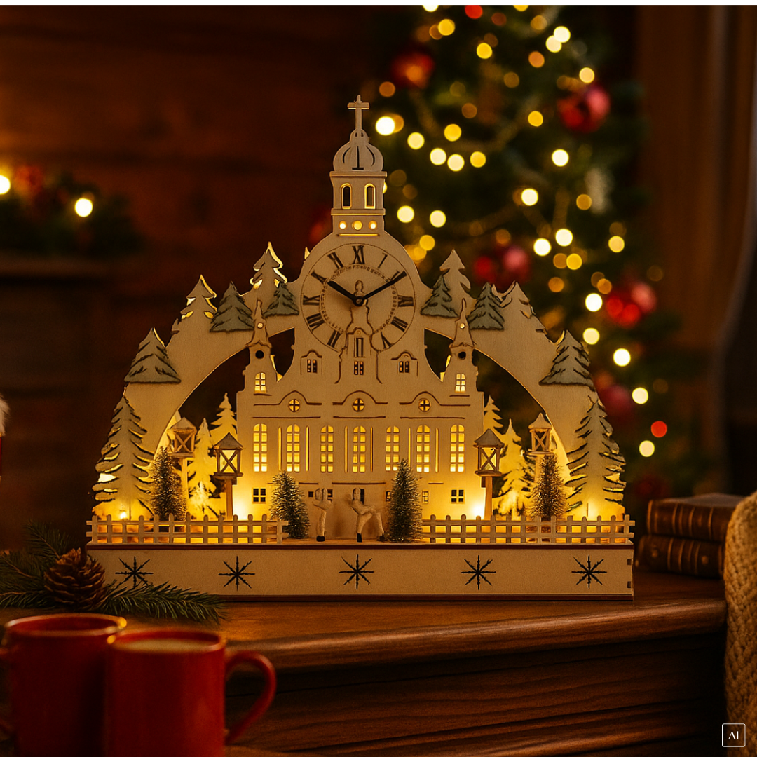 Schwibbogen | 14 LEDs | Uhr | batteriebetrieben