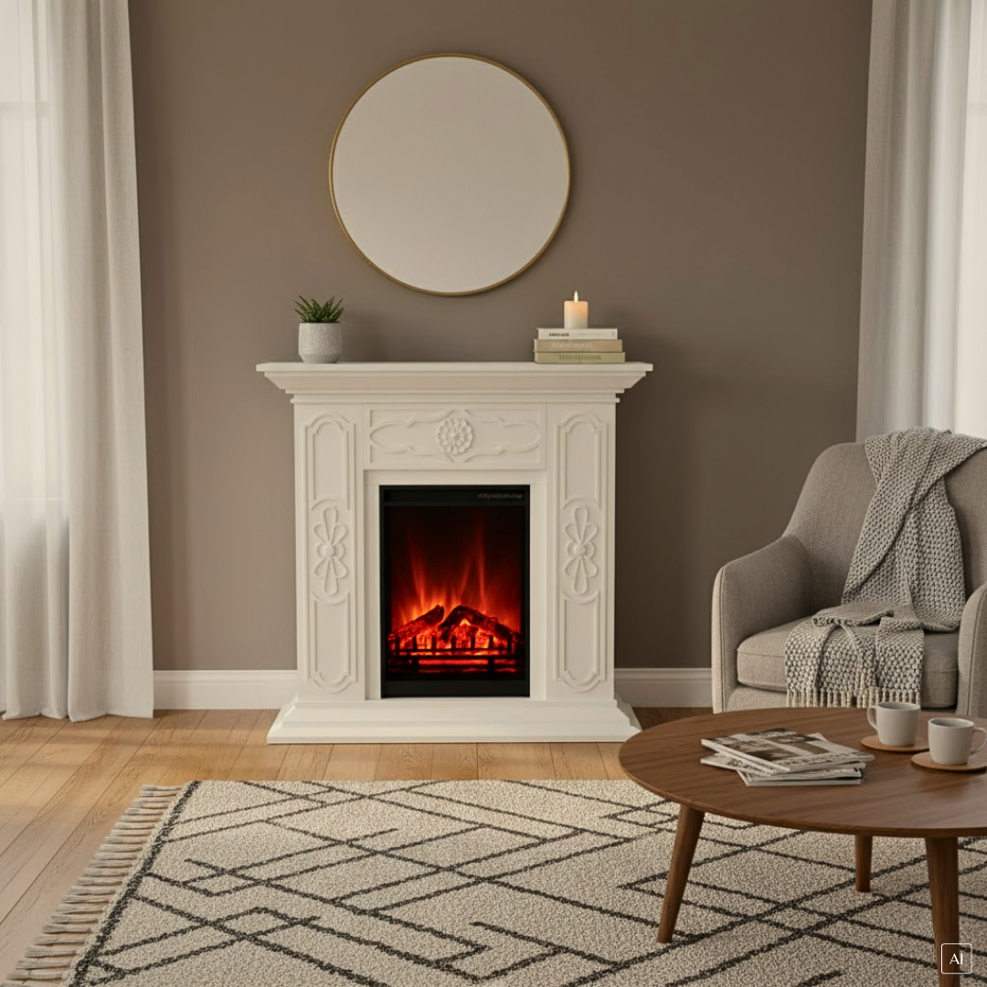 Klassischer Elektrokamin mit filigranen Ornamenten und Heizfunktion | Eleganz trifft Moderne