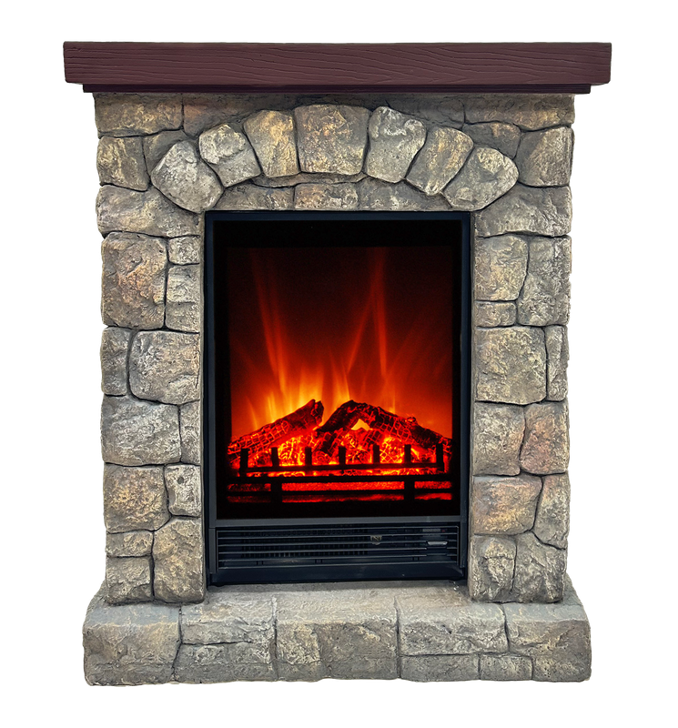 Elektrischer Kamin | Landhausstil | Natursteinoptik | Fernbedienung | Heizfunktion | realistische Flamme